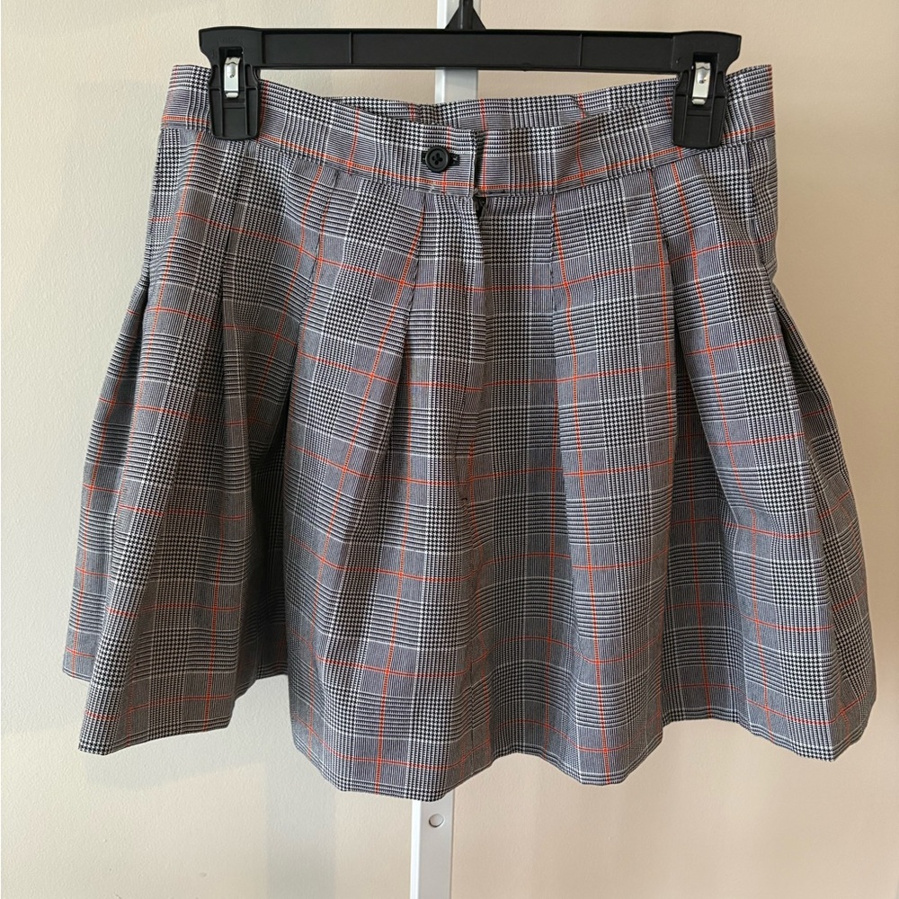 Parker Gray Plaid Skater Skirt with Red Windowpane